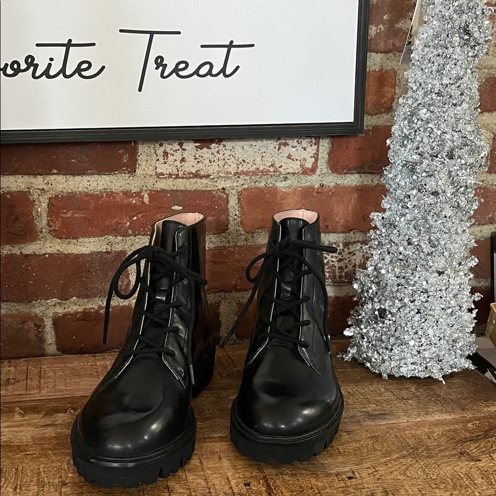 J. Crew Shiny Black Combat Boots